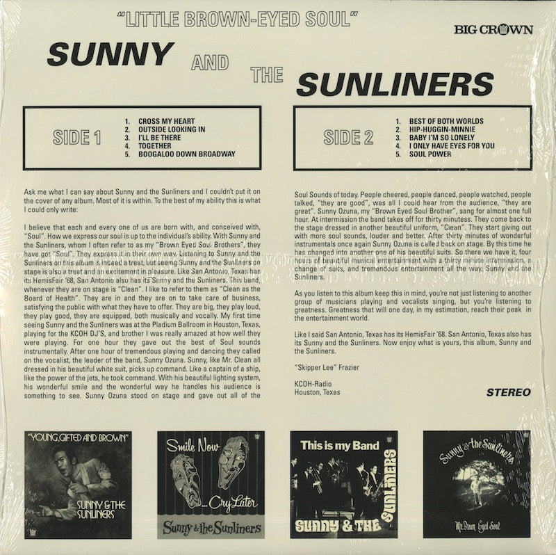 Sunny & The Sunliners  / サニー＆サンライナーズ / Little Brown-Eyed Soul (BC044)