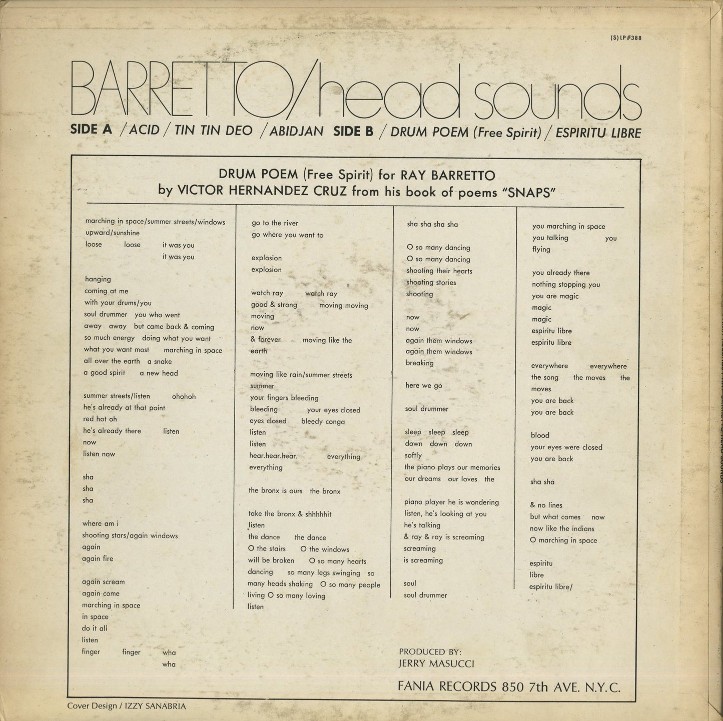 Ray Barretto / レイ・バレット / Head Sounds (LP #388)