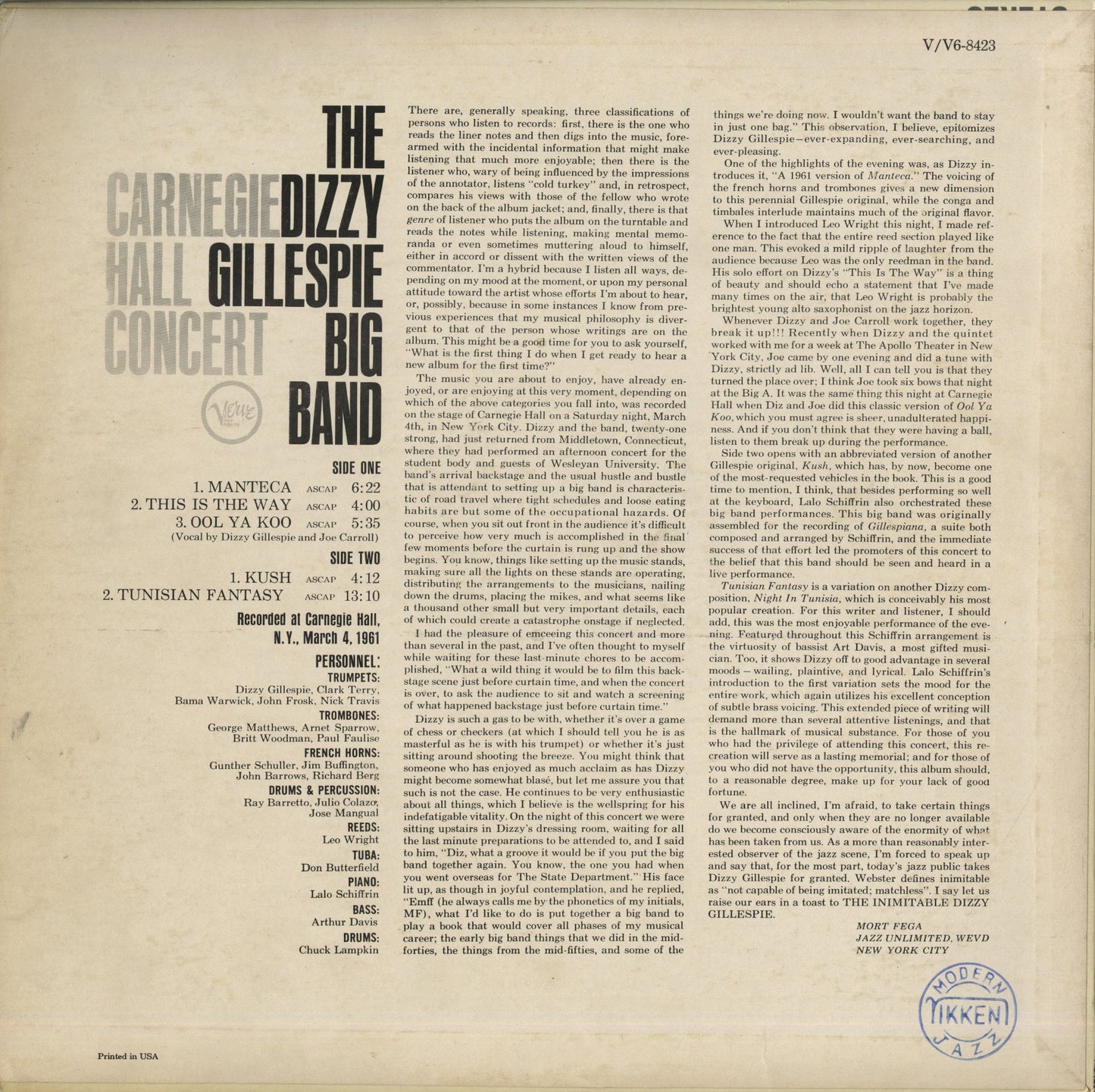 Dizzy Gillespie / ディジー・ガレスピー / Carnegie Hall Concert (V6-8423)
