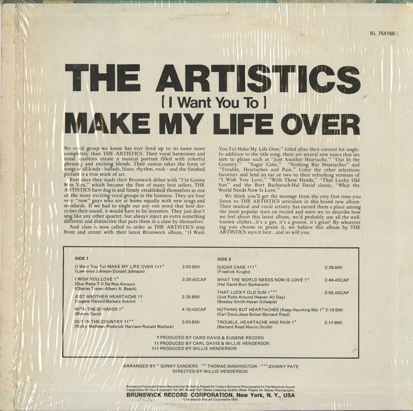 The Artistics / アーティスティックス / I Want To Make My Life Over (BL754168)