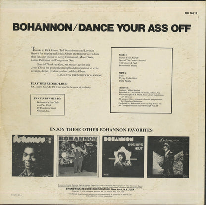 Bohannon / ボハノン / Dance Your Ass Off (DK 76919)