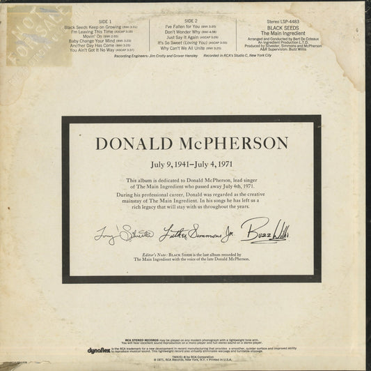 The Main Ingredient / メイン・イングレディエント / Black Seeds (LSP-4483)