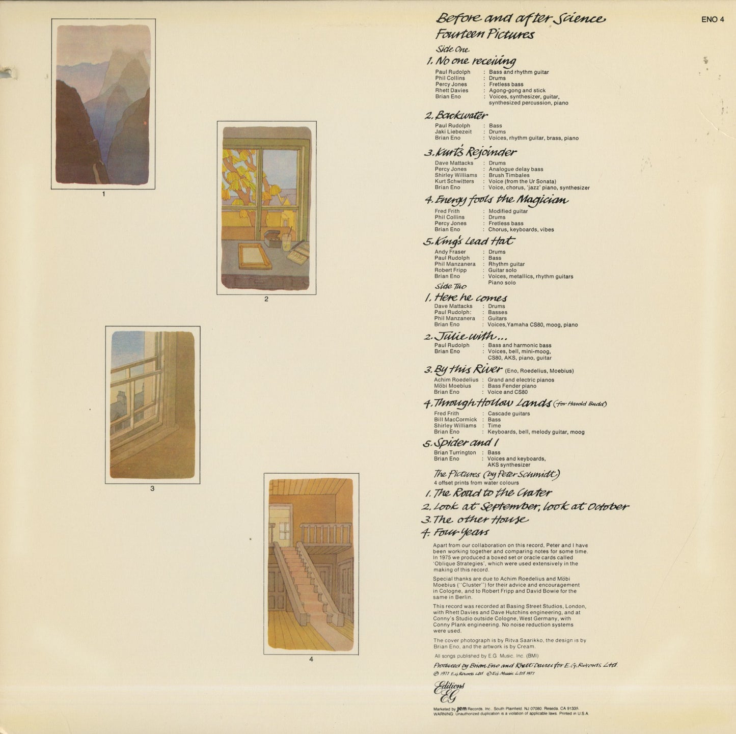 Brian Eno / ブライアン・イーノ / Before And After Science (ILPS 9478)