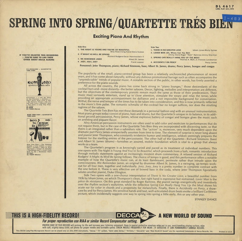 Quartette Tres Bien / カルテット・トレス・ビエン / Spring Into Spring (DL 4617)