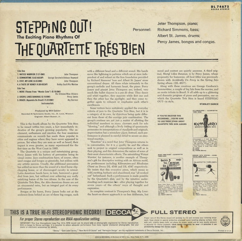 Quartette Tres Bien / カルテット・トレス・ビエン / Stepping Out! (DL 74675)
