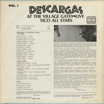 Tico All Stars / ティコ・オール・スターズ / Descargas At The Village Gate Live Vol.3  (SLP1155)