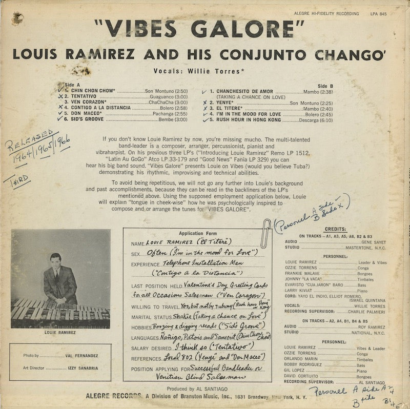 Louie Ramirez / ルイ・ラミレス / Vibes Galore (LPA 845)