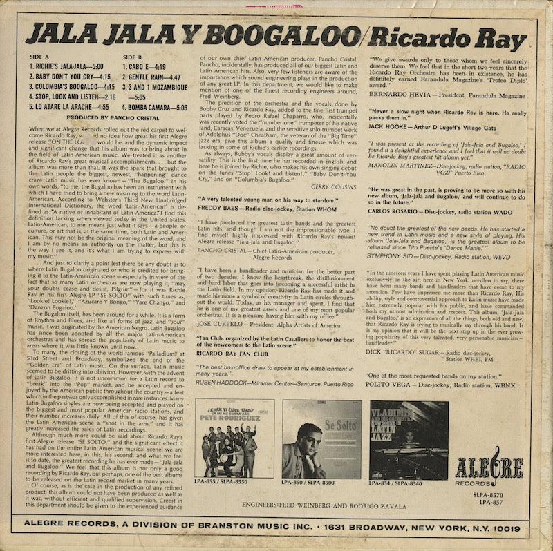Ricardo Ray / リカルド・レイ / Jala Jala Y Boogaloo (LPA 857 