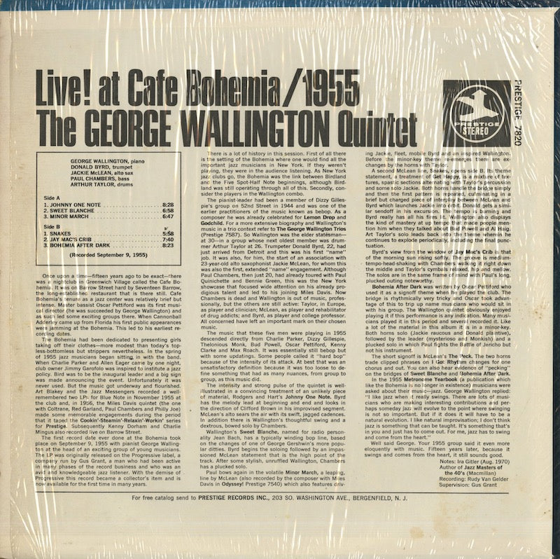 George Wallington / ジョージ・ウォーリントン / Live At Cafe Bohemia 1955 (PRT 7820)