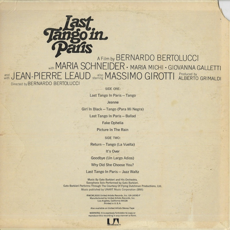 Gato Barbieri / ガトー・バルビエリ / Last Tango In Paris -OST (UA-LA045-F)