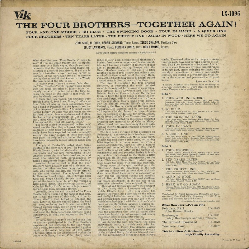Herb, Al, Zoot, Serge /  / The Four Brothers .... Together Again ! (LX-1096)