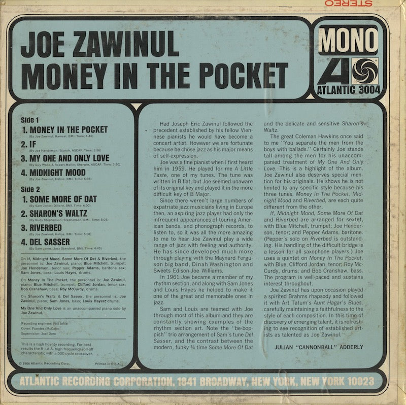 Joe Zawinul / ジョー・ザヴィヌル / Money In The Pocket (3004)