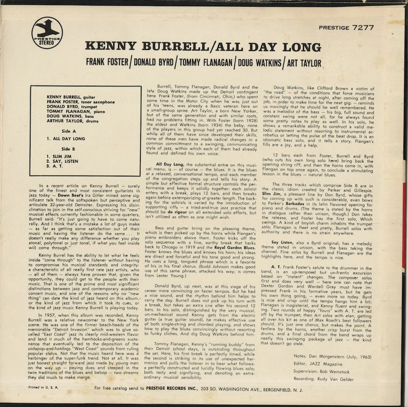 Kenny Burrell / ケニー・バレル / All Day Long (PR7277) – VOXMUSIC WEBSHOP