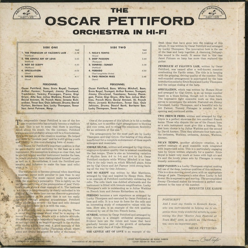 Oscar Pettiford / オスカー・ペティフォード / Orchestra In Hi-Fi (ABC-135)