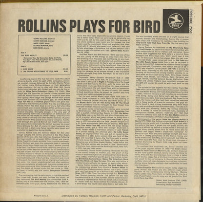 Sonny Rollins / ソニー・ロリンズ / Rollins Plays For Bird (PRT 7553)