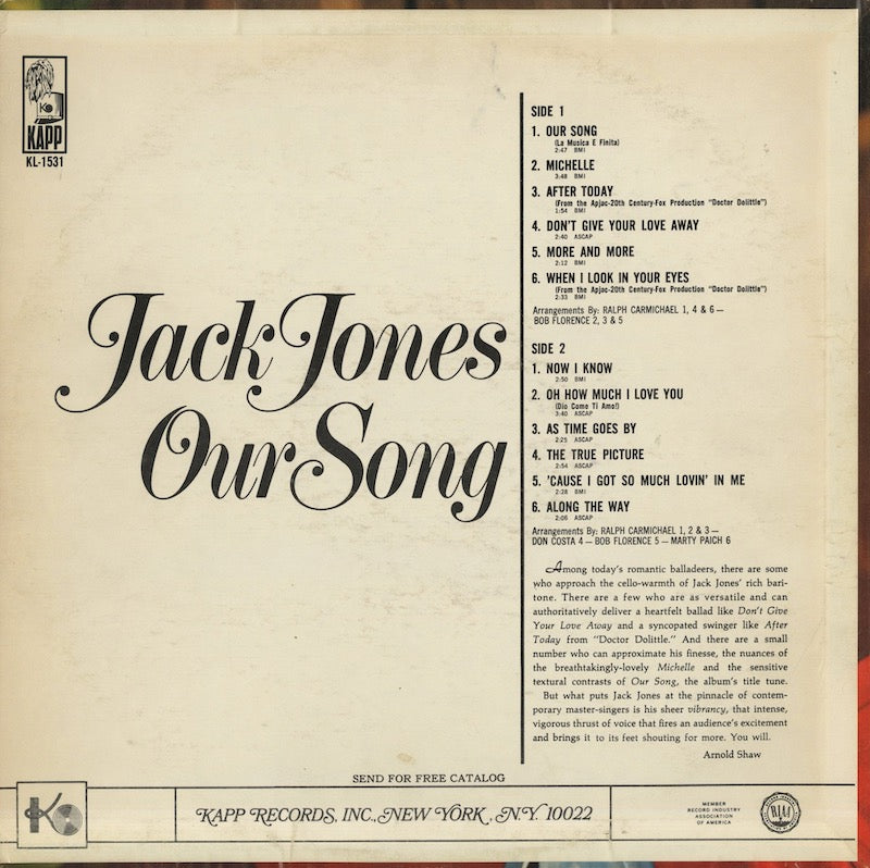 Jack Jones / ジャック・ジョーンズ / Our Song (KL-1531)