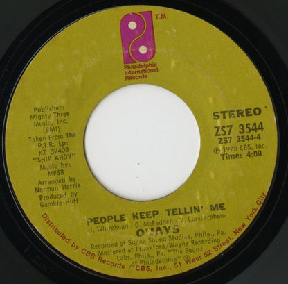 The O'Jays / オージェイズ / For The Love Of Money / People Keep Tellin' Me -7 ( ZS73544 )