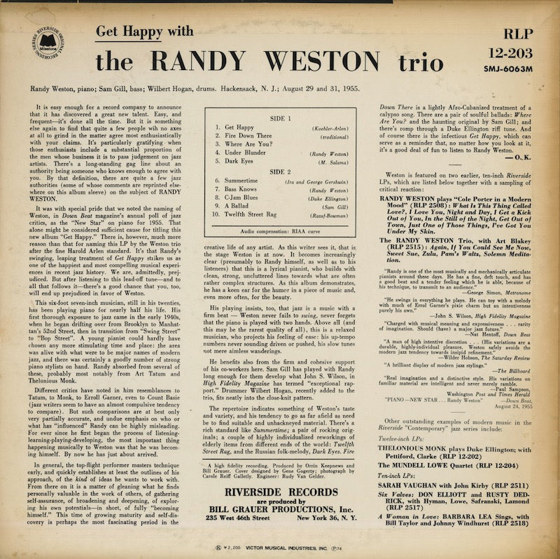 Randy Weston / ランディー・ウェストン / Get Happy (SMJ-6063M)