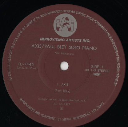 Paul Bley / ポール・ブレイ / Axis (Solo Piano) (RJ-7445)