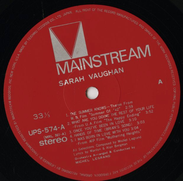 Sarah Vaughan and Michel Legrand / サラ・ヴォーン ミシェル・ルグラン / Same (UPS-574-A)