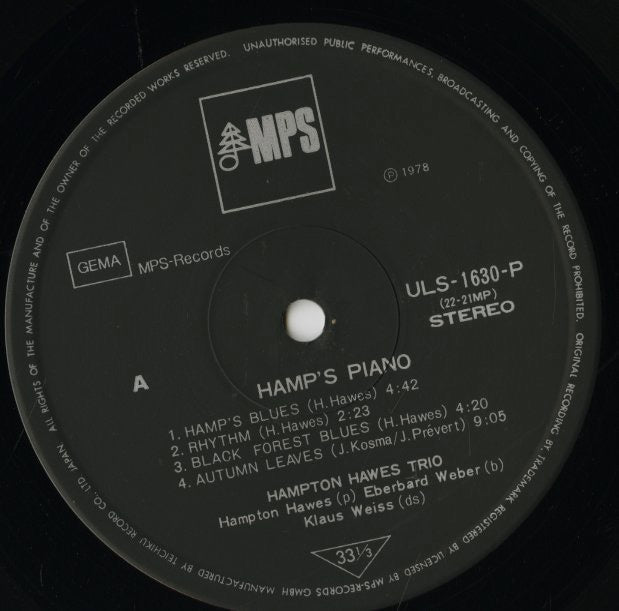 Hampton Hawes / ハンプトン・ホーズ / Hamp's Piano (ULX-12-P