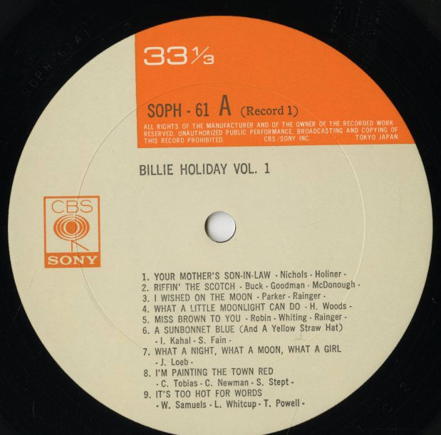 Billie Holiday / ビリー・ホリデイ / Billie Holiday Vol. 1 (SOPH-61