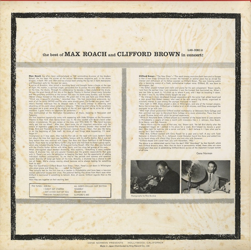 Max Roach And Clifford Brown / マックス・ローチ　クリフォード・ブラウン / The Best Of Max Roach  And Clifford Brown In Concert! (LAX3081)
