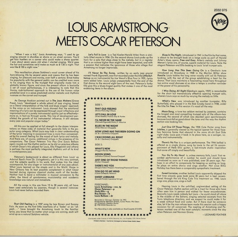Louis Armstrong, Oscar Peterson / ルイ・アームストロング オスカー・ピーターソン / Louis Armstrong Meets Oscar Peterson (MV 2656)