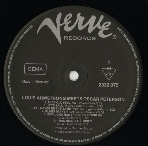 Louis Armstrong, Oscar Peterson / ルイ・アームストロング オスカー・ピーターソン / Louis Armstrong Meets Oscar Peterson (MV 2656)