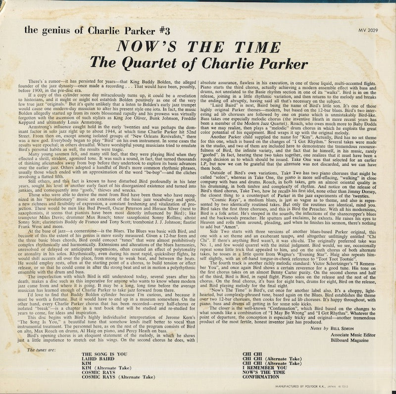 Charlie Parker / チャーリー・パーカー / Now's The Time (MV 2029)