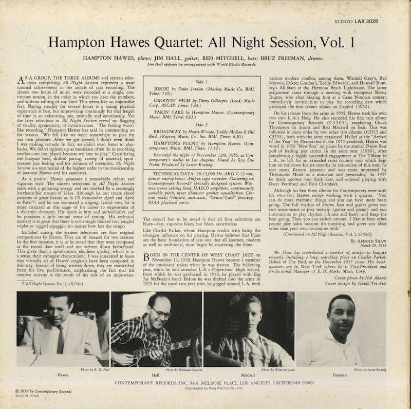 Hampton Hawes / ハンプトン・ホース / All Night Session, Vol.1 (LAX