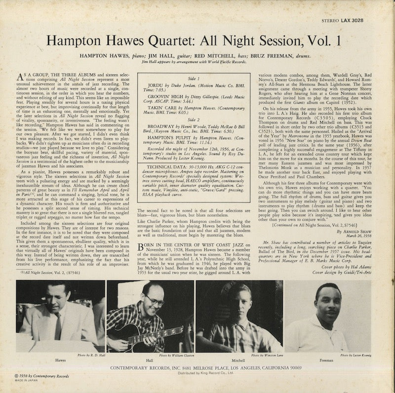 Hampton Hawes / ハンプトン・ホース / All Night Session, Vol.1 (LAX 3028)